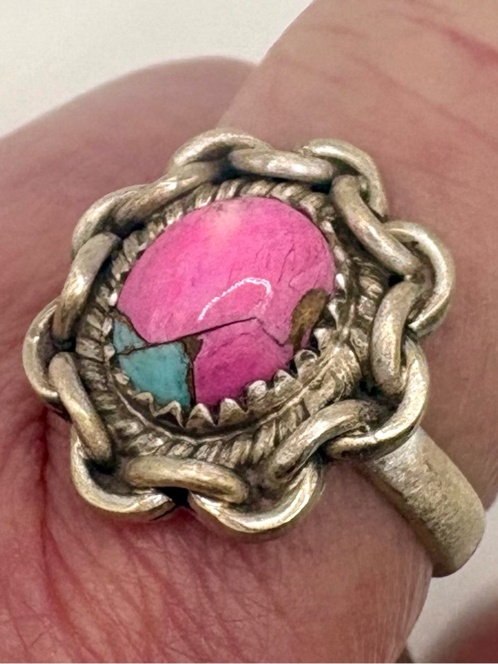 NWT Artisan Sterling Silver Cotton Candy Turquoise Ring Adjustable - Picture 2 of 14